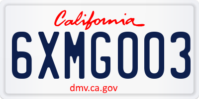 CA license plate 6XMG003