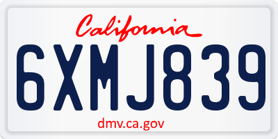 CA license plate 6XMJ839