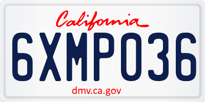 CA license plate 6XMP036