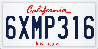CA license plate 6XMP316