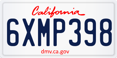 CA license plate 6XMP398