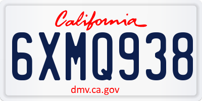 CA license plate 6XMQ938