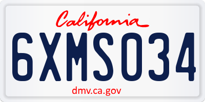 CA license plate 6XMS034