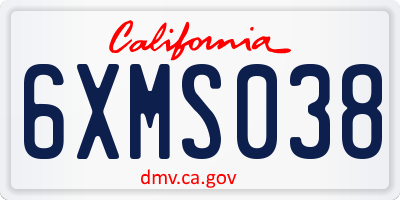 CA license plate 6XMS038