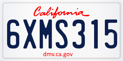 CA license plate 6XMS315