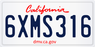 CA license plate 6XMS316