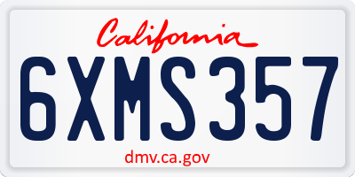 CA license plate 6XMS357