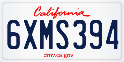 CA license plate 6XMS394
