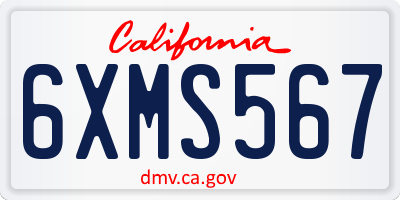 CA license plate 6XMS567