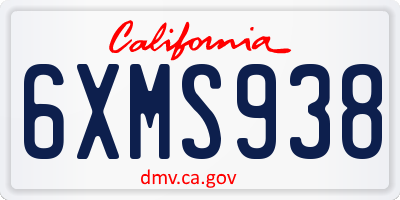 CA license plate 6XMS938