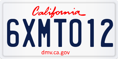 CA license plate 6XMT012