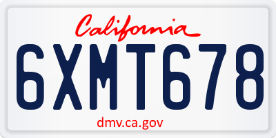 CA license plate 6XMT678