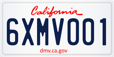 CA license plate 6XMV001