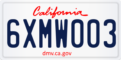 CA license plate 6XMW003