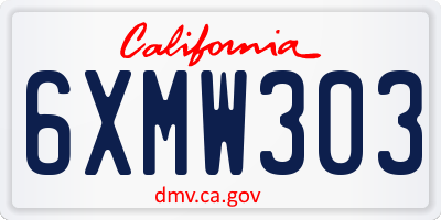 CA license plate 6XMW303