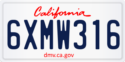 CA license plate 6XMW316