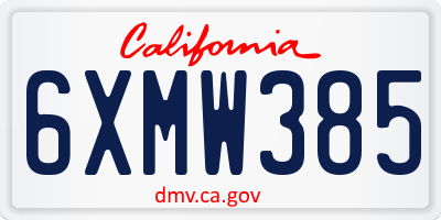 CA license plate 6XMW385