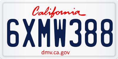 CA license plate 6XMW388