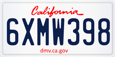 CA license plate 6XMW398