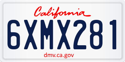 CA license plate 6XMX281