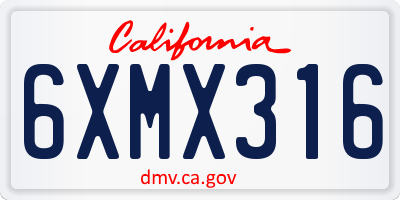 CA license plate 6XMX316