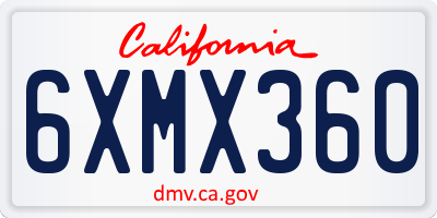 CA license plate 6XMX360