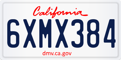 CA license plate 6XMX384