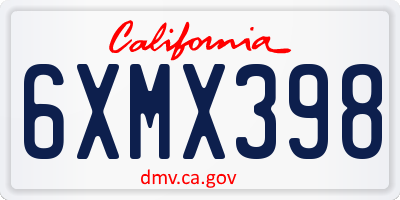 CA license plate 6XMX398