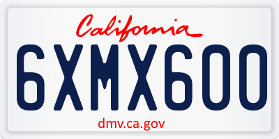 CA license plate 6XMX600