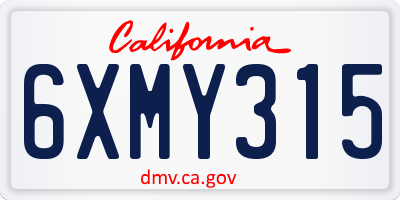 CA license plate 6XMY315