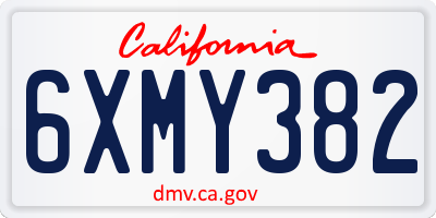 CA license plate 6XMY382