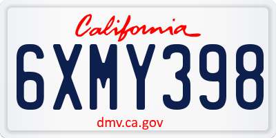 CA license plate 6XMY398