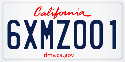 CA license plate 6XMZ001