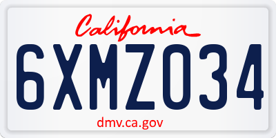 CA license plate 6XMZ034
