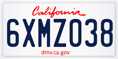 CA license plate 6XMZ038