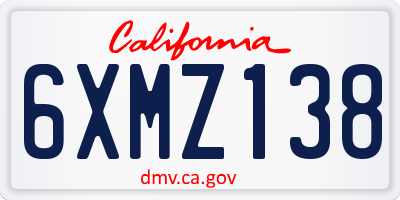 CA license plate 6XMZ138