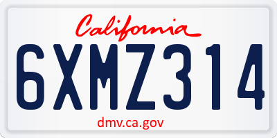 CA license plate 6XMZ314