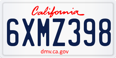 CA license plate 6XMZ398