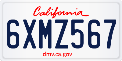 CA license plate 6XMZ567