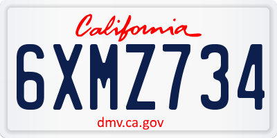 CA license plate 6XMZ734