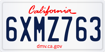 CA license plate 6XMZ763