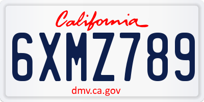 CA license plate 6XMZ789