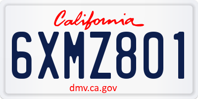CA license plate 6XMZ801