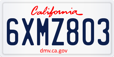 CA license plate 6XMZ803