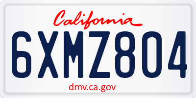 CA license plate 6XMZ804