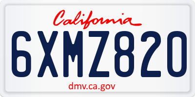 CA license plate 6XMZ820