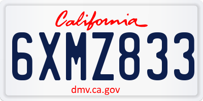 CA license plate 6XMZ833