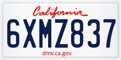 CA license plate 6XMZ837
