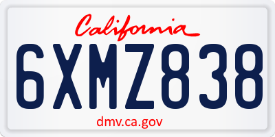 CA license plate 6XMZ838