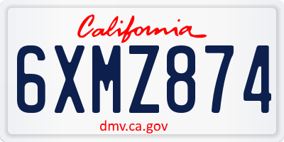 CA license plate 6XMZ874